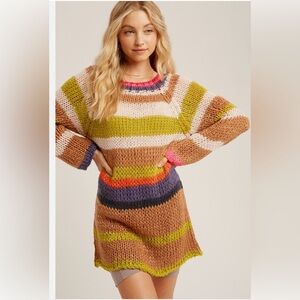 Listicle Multicolor Striped Sweater Dress